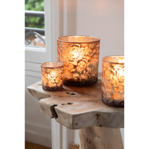 J-Line photophore Fleurs - verre - brun/argent - small
