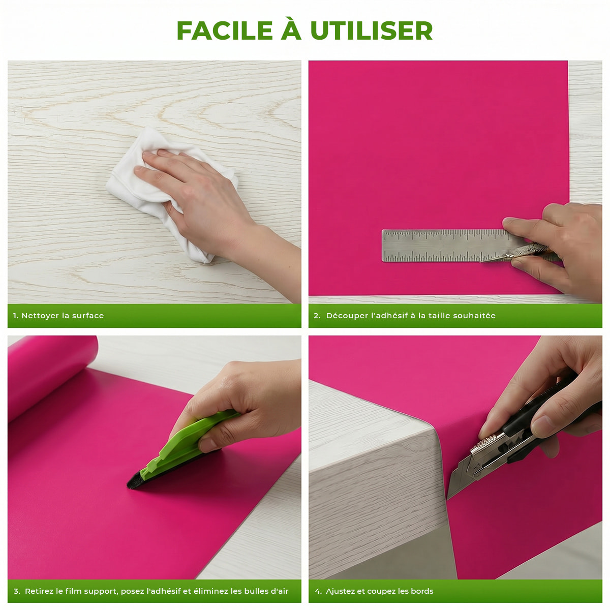 Rouleau adhésif décoratif Vinyle au Mètre - Fushia - Sticker Lavable Imperméable Mur Cuisine Meubles