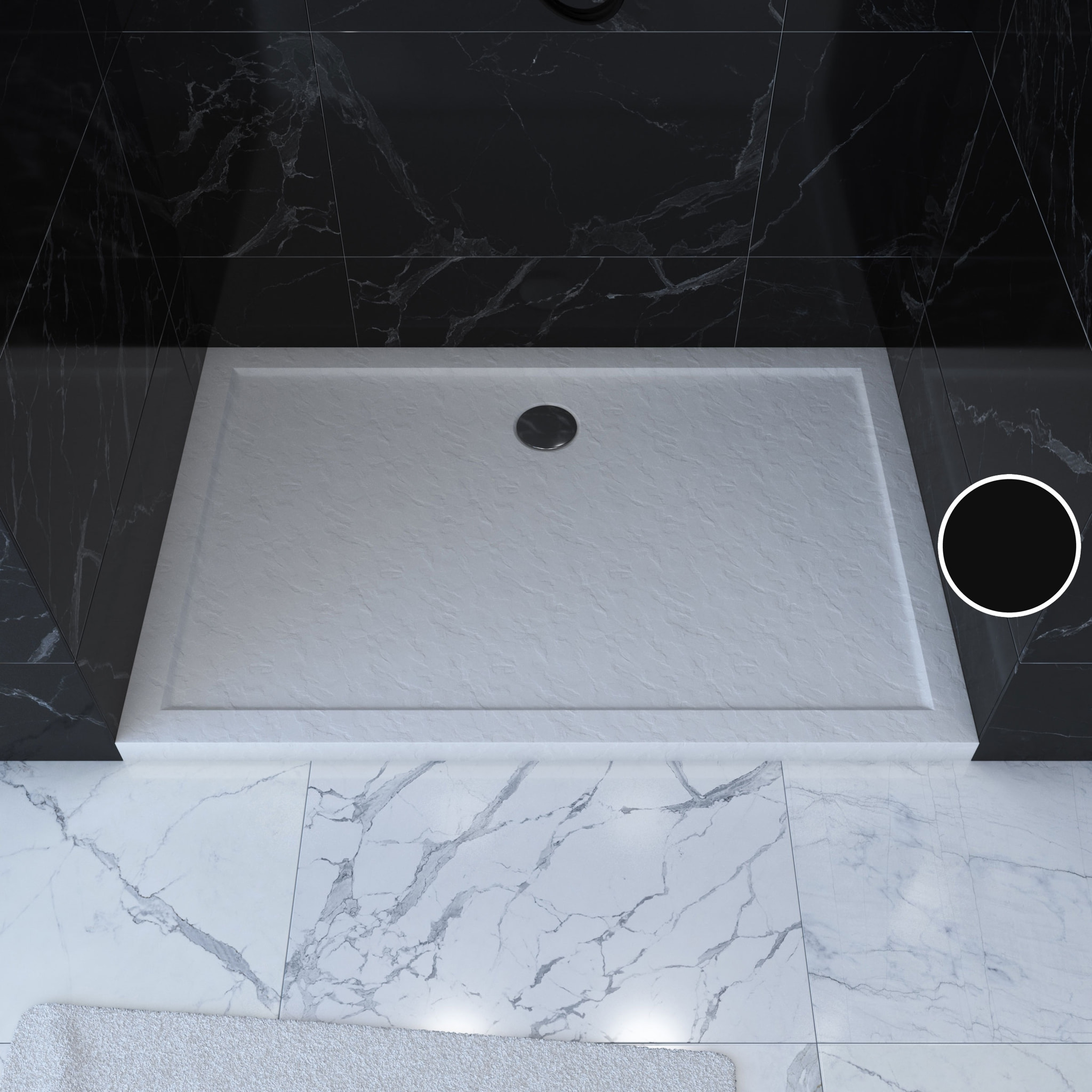 Receveur de Douche a Poser 120x80 cm Extra Plat en Acrylique Blanc Effet Pierre - MOON