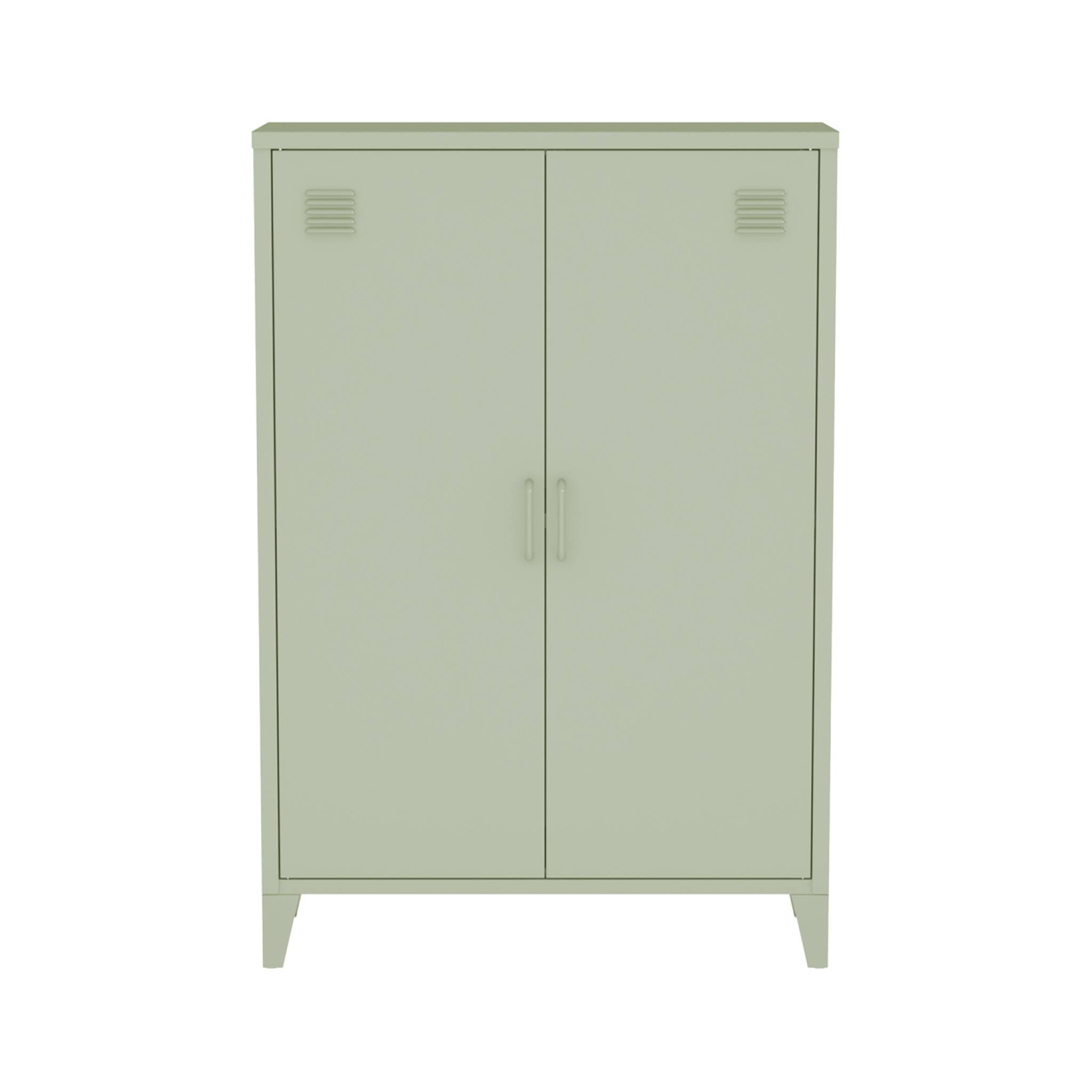 Commode/armoire en métal vert. 2 espaces de rangement. casiers