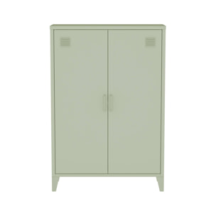 Commode/armoire en métal vert. 2 espaces de rangement. casiers