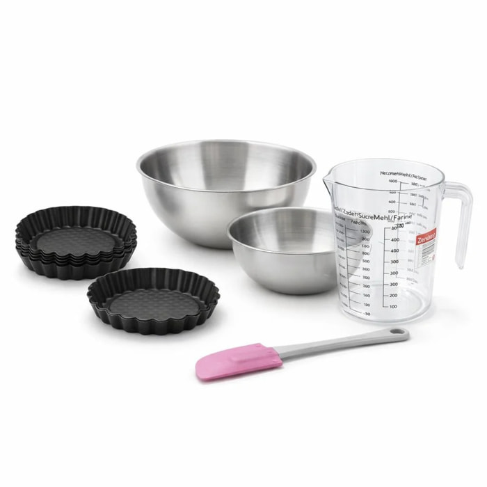 Set de 10 ustensiles de pâtisserie avec 6 moules à gâteaux 2 bols spatule et verre doseur Black metallic Black mettallic Zenker  Black mettallic