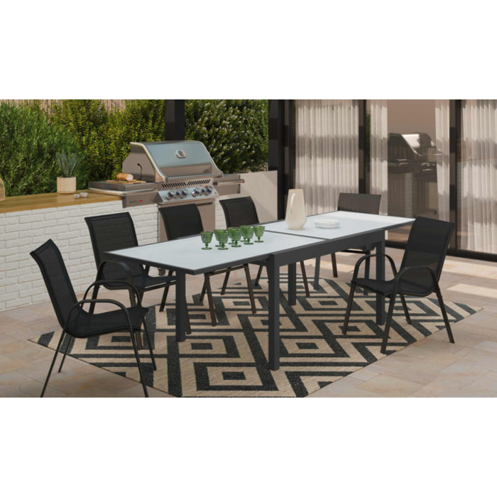 Table de jardin extensible 135-270cm verre trempé