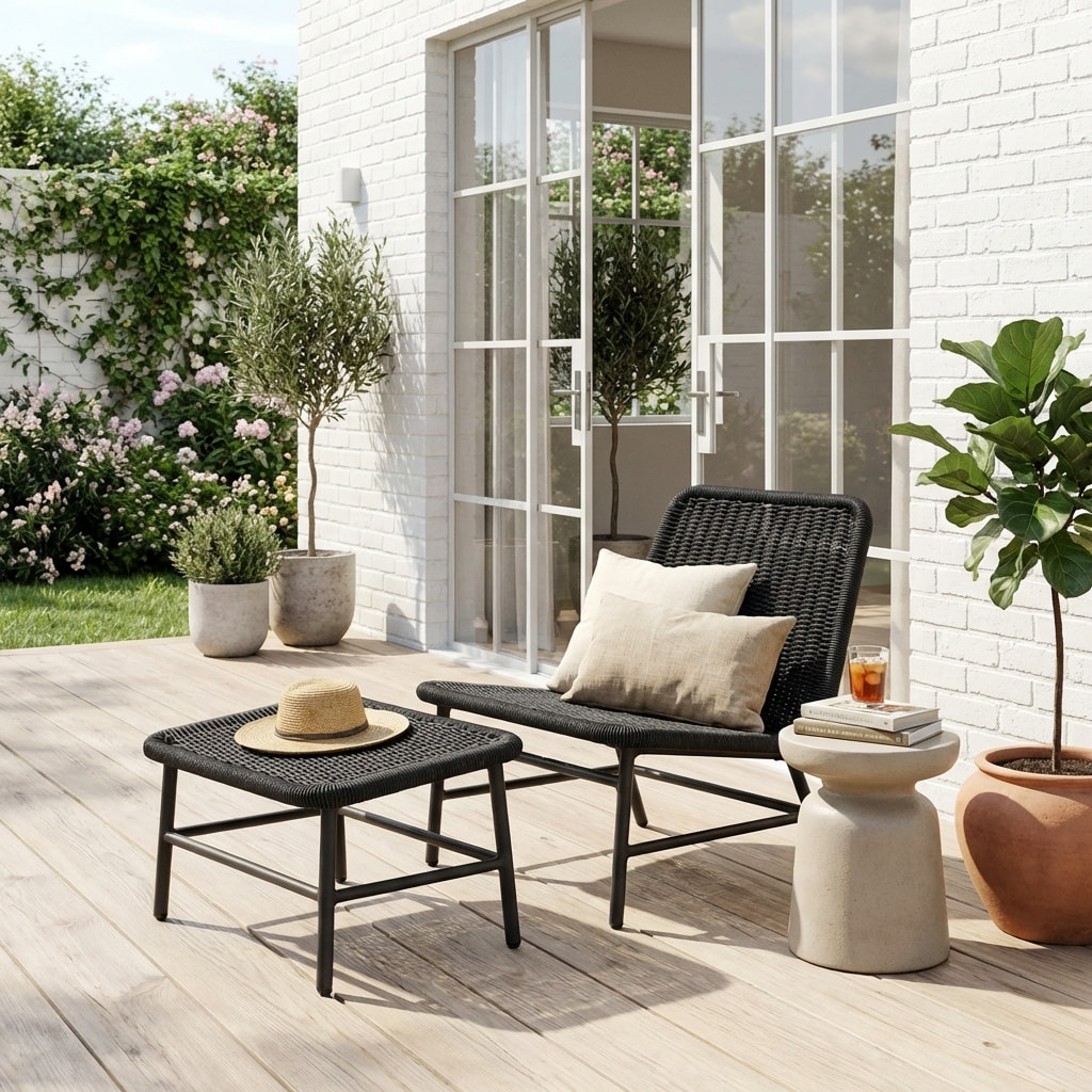 Fauteuil relax et repose pied aluminium et corde  LAGUNA