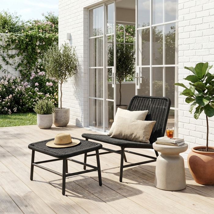 Fauteuil relax et repose pied aluminium et corde  LAGUNA