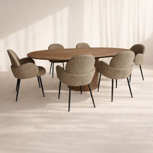 Ensemble table extensible ovale et 6 fauteuils en tweed tabac