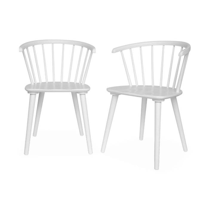 Lot de 2 chaises blanches à barreaux en bois et contreplaqué. Paula. L 51 x P 53 x H 75cm