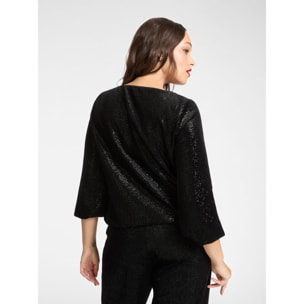Elena Mirò - blusa de chenilla laminada - Negro