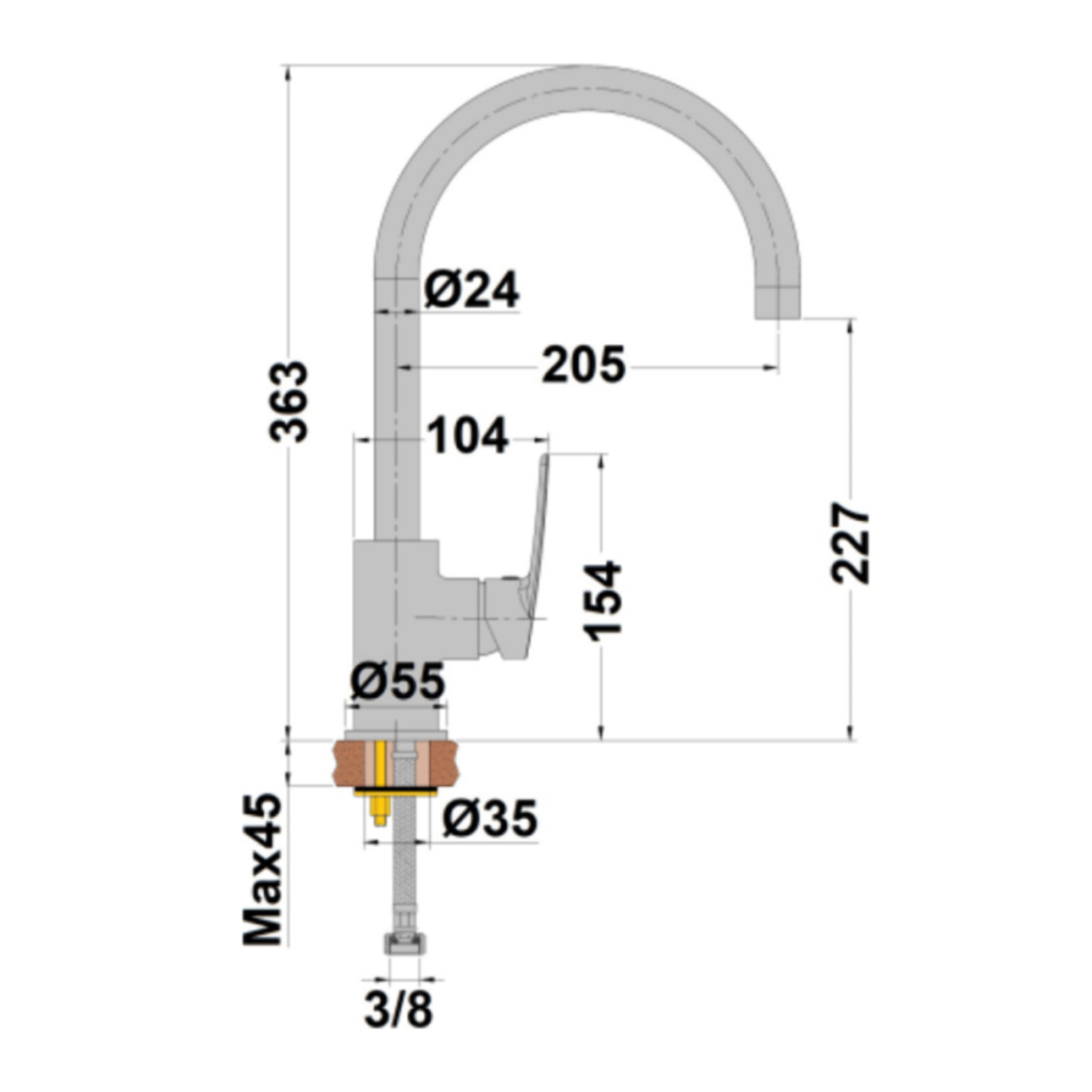 Mitigeur lavabo mobile PAINI Ruby Noir Mat