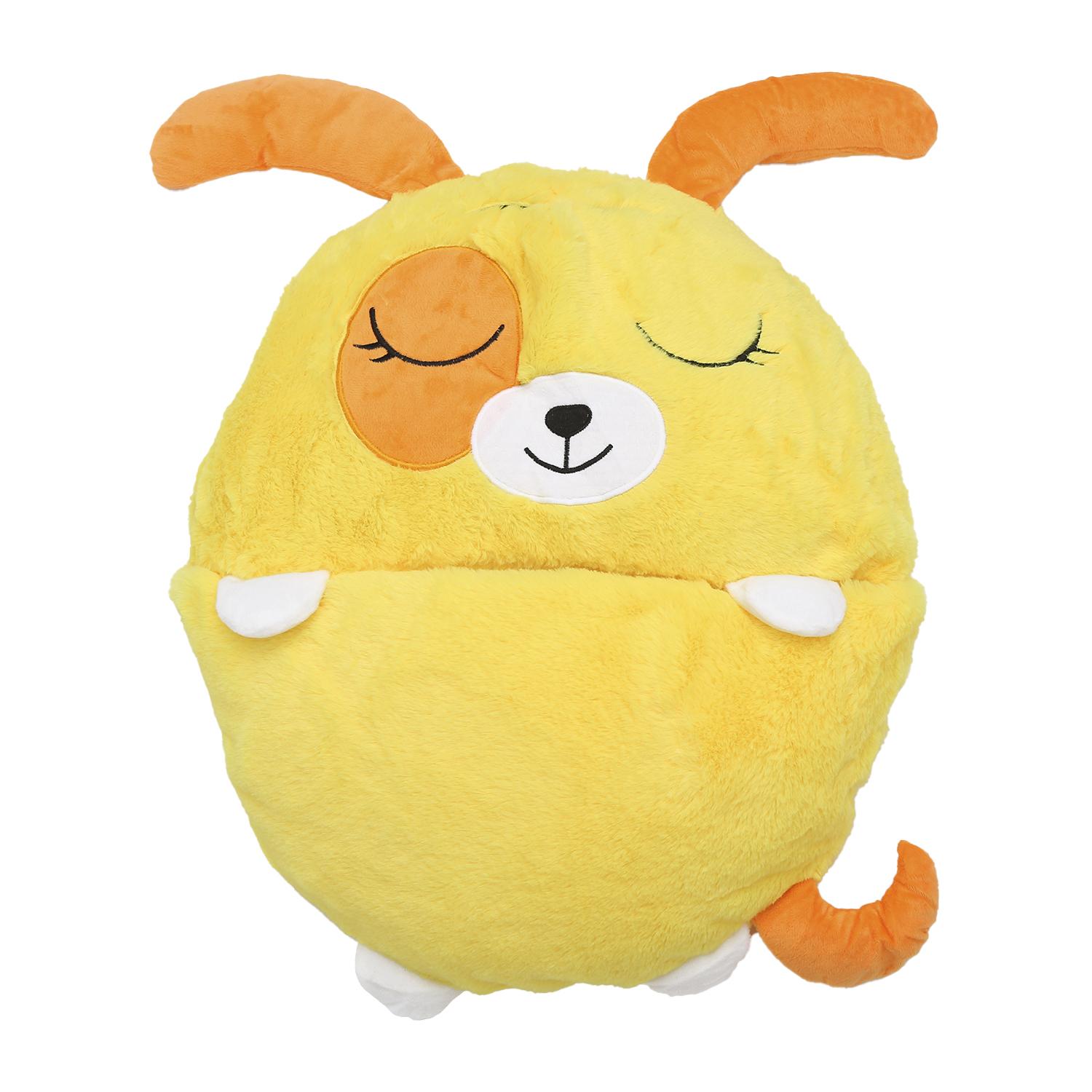 DAM Saco de dormir convertible en almohada, para niños, Perrito. Tacto peluche. Pequeño / S: 128x45cm. 135x50x40 Cm. Color: Amarillo