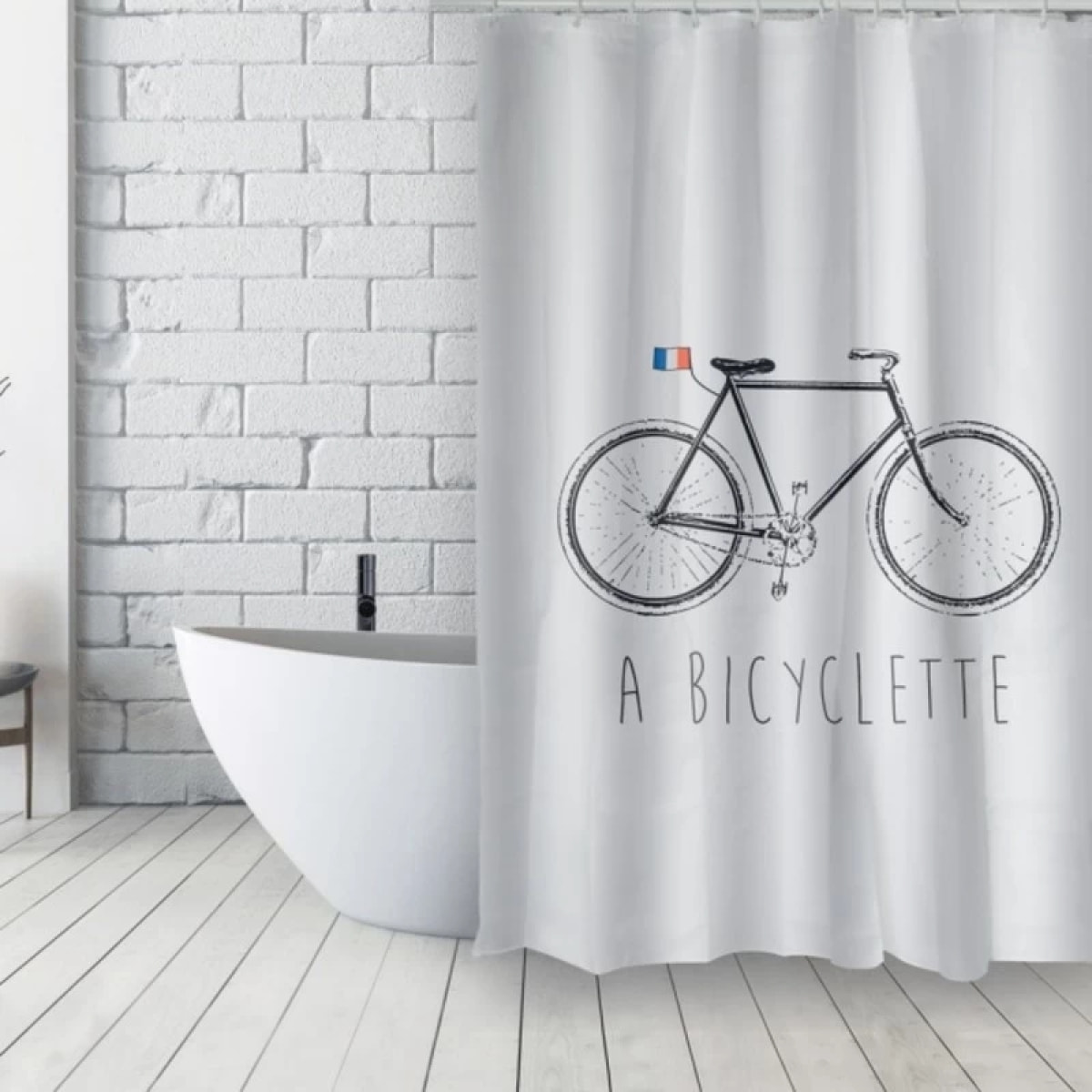 Rideau de douche Français Polyester 180x200cm BICYCLETTE Bleu & Blanc MSV