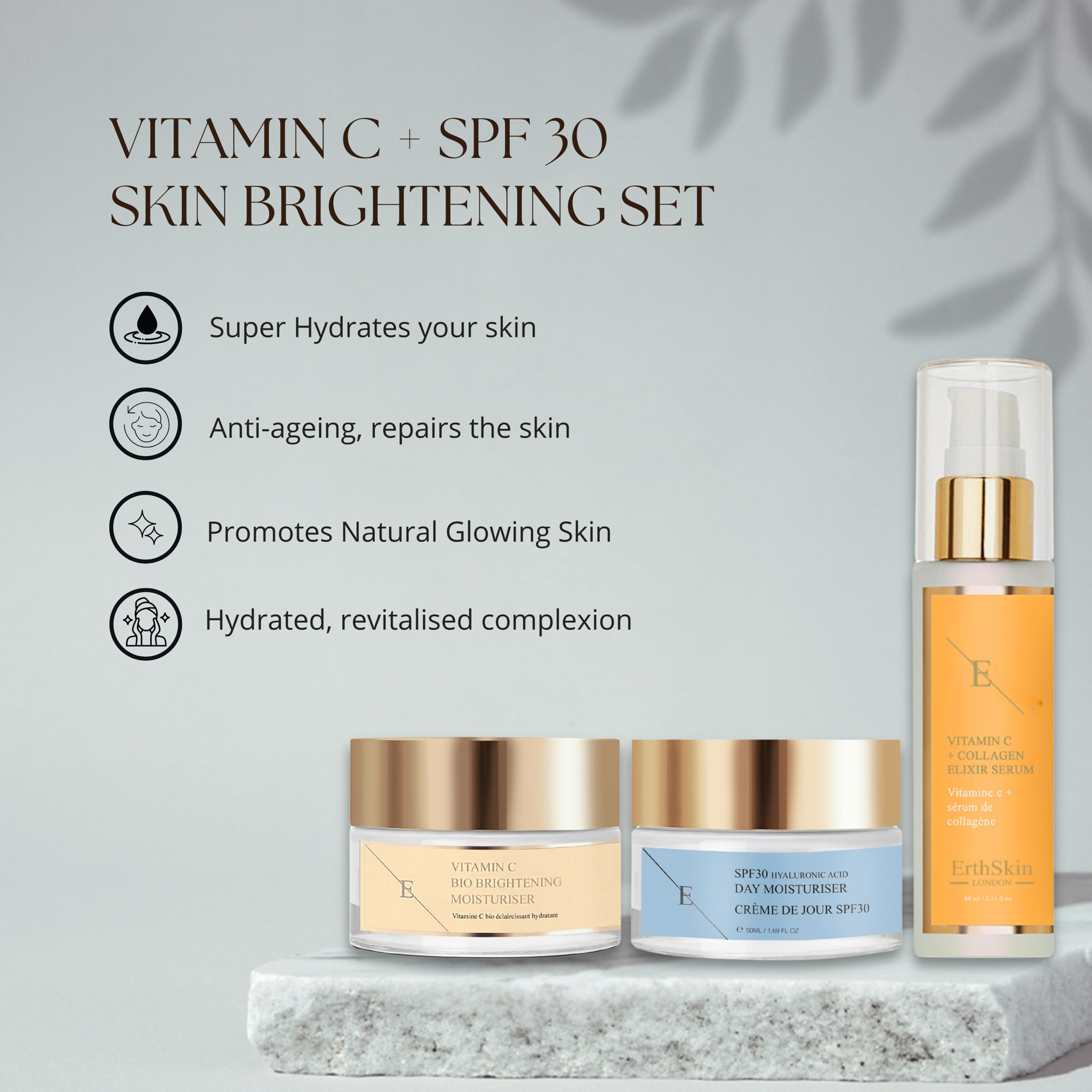 SERUM ELIXIR DE VITAMINA C + Hidratante Bio Iluminador con Vitamina C + Crema de Día SPF