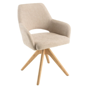 UGO - Chaise pivotante 360° en tissu beige dossier droit, pieds bois UGO