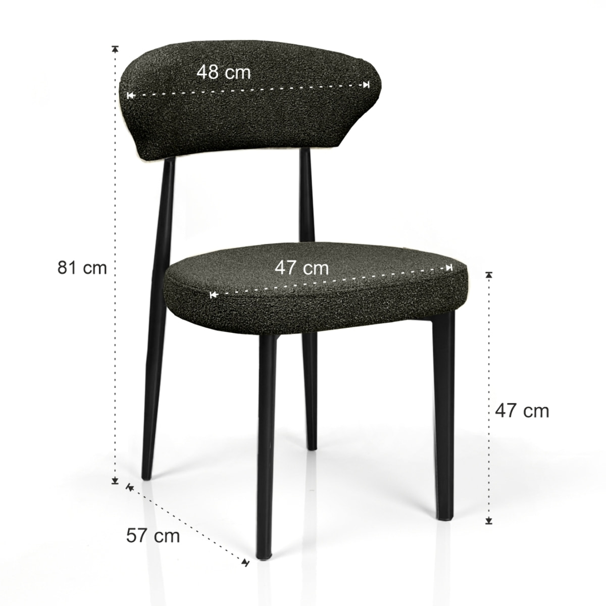 Lot de 2 chaises de salle à manger Tomasucci MELANIA, en tissu, gris foncé, 57 × 48 × 81 cm