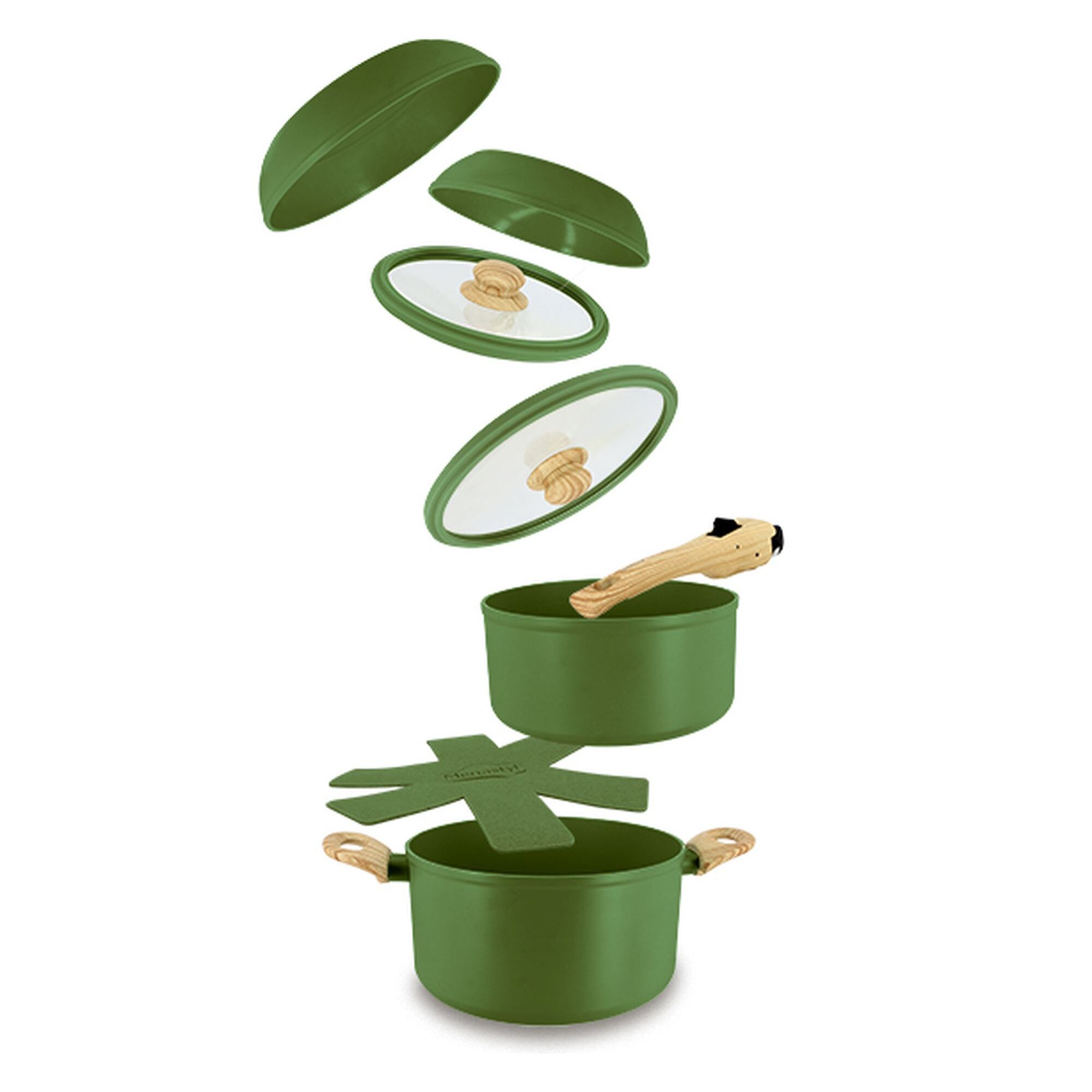 Batterie de cuisine amovible 8 pièces olive en aluminium recyclé COLORAMA