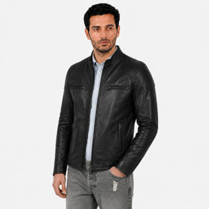 Giubbino in pelle di vitello nappa Nero-Slim Fit