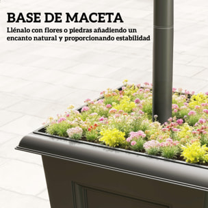 Farola Solar Exterior de Jardín con Macetero, Luz Solar de Exterior LED, Poste de Aluminio, Impermeable IP44, Encendido/Apagado Automático, para Terraza, Patio, 33x33x160 cm, Negro