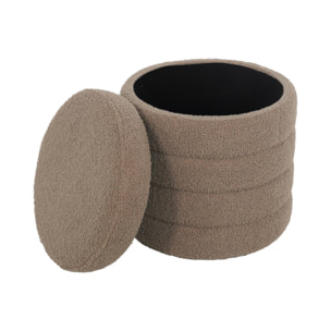 Tabouret en bouclettes taupe avec coffre de rangement intégré