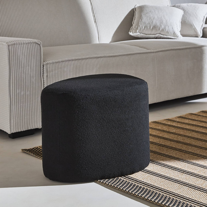 tabouret. pouf en forme de galet en tissu noir. TAO L 60 x P 44 x H 40cm