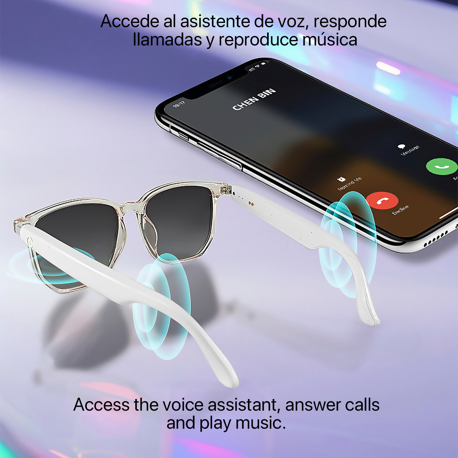 Occhiali intelligenti GS03, chiamata bluetooth, assistente vocale, controllo remoto della fotocamera.