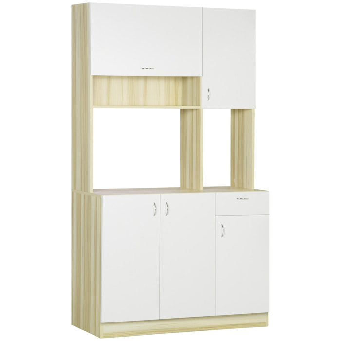 HOMCOM Armoire de cuisine contemporaine rangement- buffet haut - 5 portes, 1 tiroir, 3 niches - 102 x 48 x 180 cm