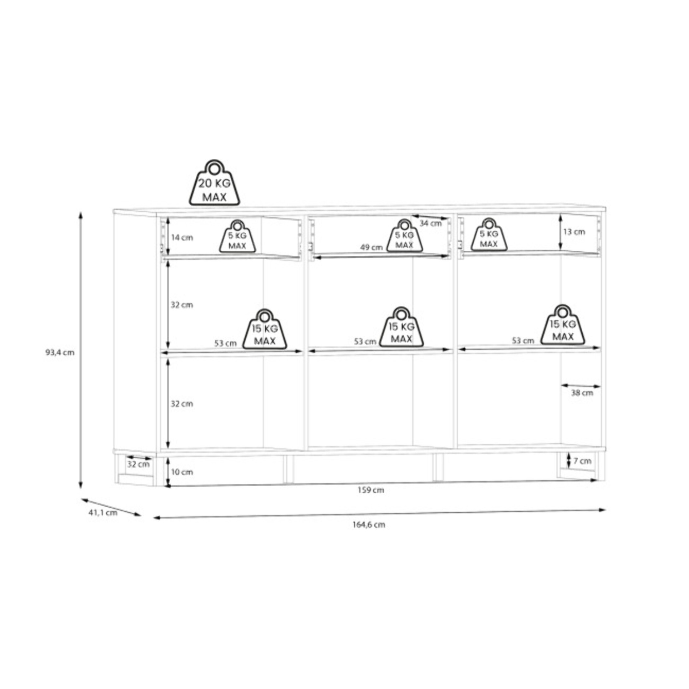 Buffet L165 cm 3 tiroirs 3 portes soft close décor gris clair - BASIL