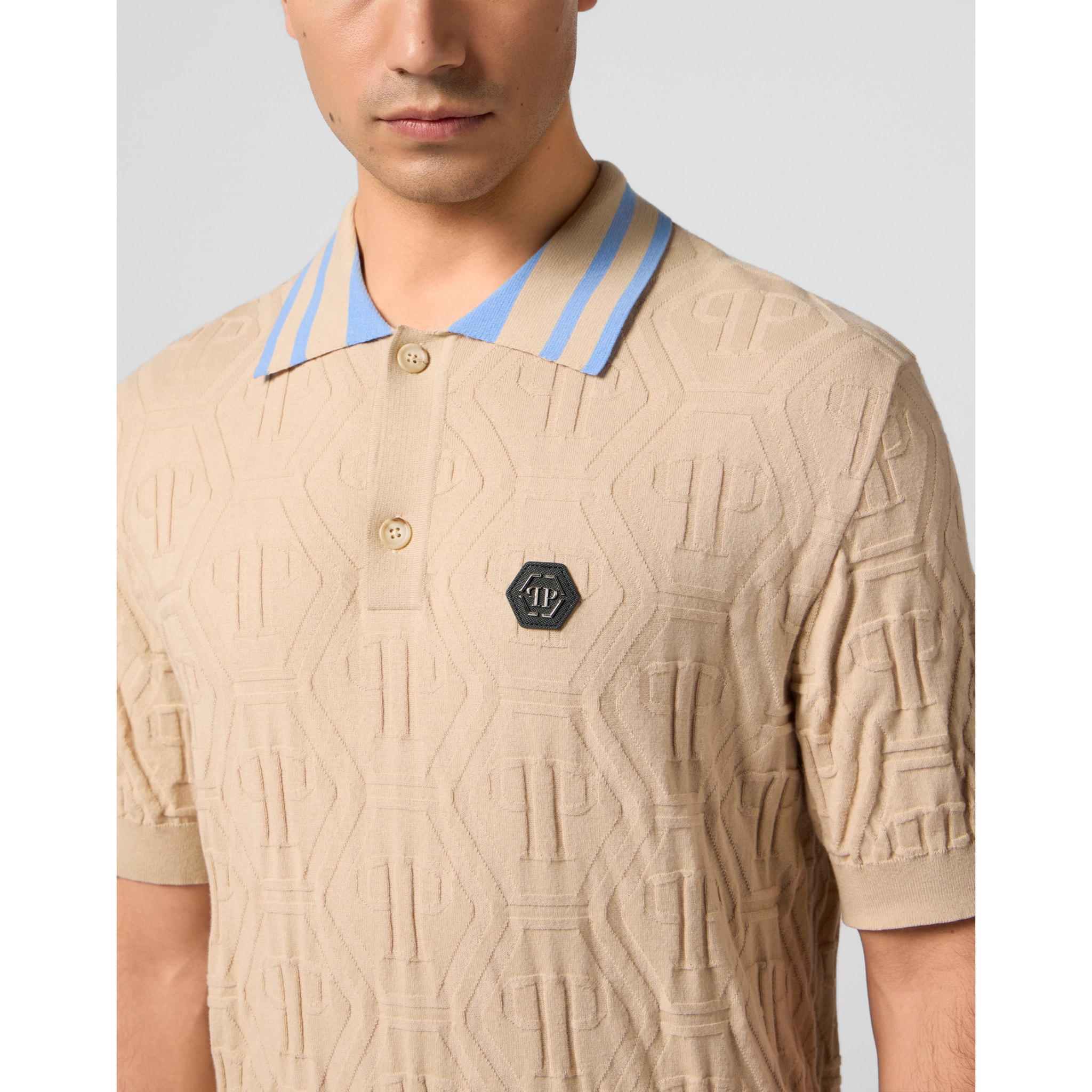 PHILIPP PLEIN Knitted Polo T-Shirt Jacquard Monogram