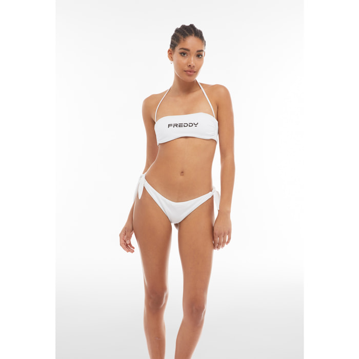 Top bikini a fascia con chiusura a fiocco e logo a contrasto