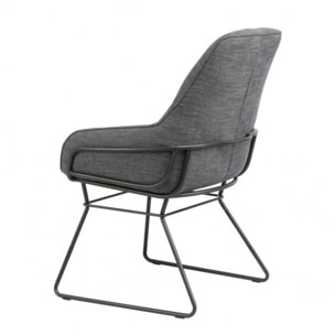 Fauteuil en tissu gris avec accoudoirs et piètement luge en métal noir - OLSO