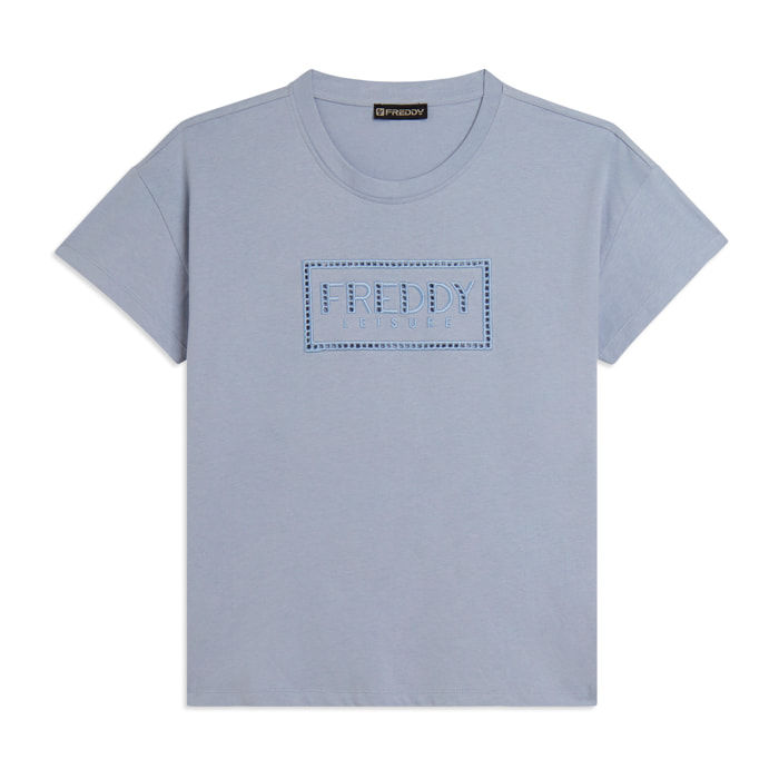 T-shirt con Maniche ad Aletta e Logo Ricamato