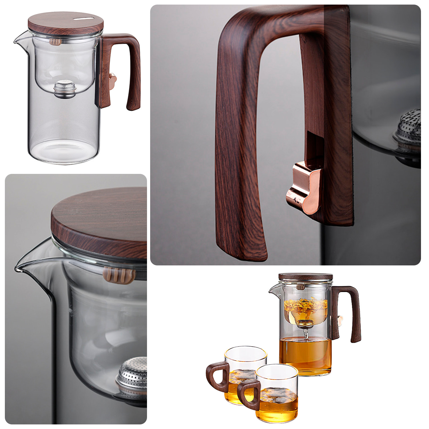 Tetera de cristal de 520ml con filtración magnética con 2 tazas.