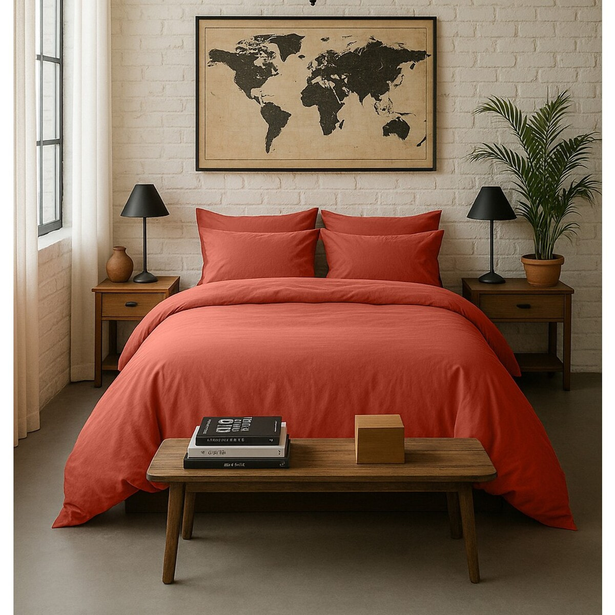 Drap housse percale de coton terre de sienne