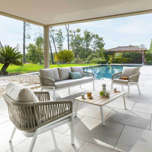 Salon de jardin "Oriengo" taupe & blanc 5 places en aluminium traité époxy