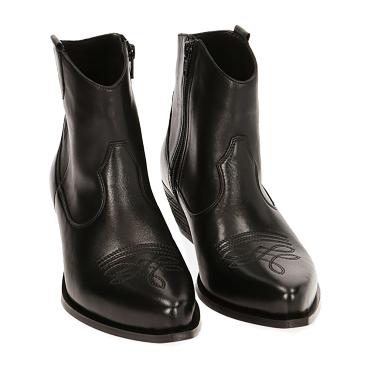 Stivaletti texani neri in pelle, tacco 5,5 cm