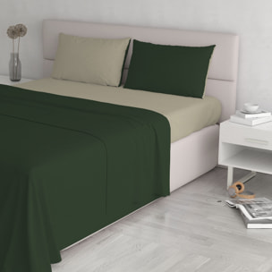 COMPLETO LETTO NATURAL COLOUR MADE IN ITALY COTONE - VERDE OLIVA/TORTORA MATRIMONIALE