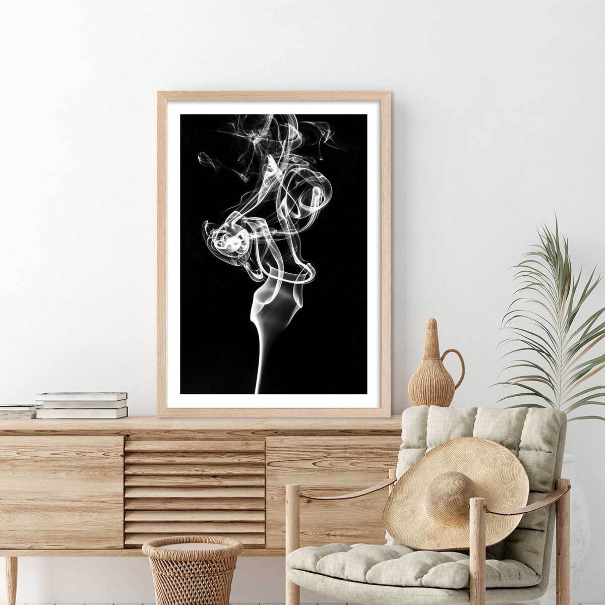 Poster white smoke tulip dream Affiche + cadre en bois - Chêne