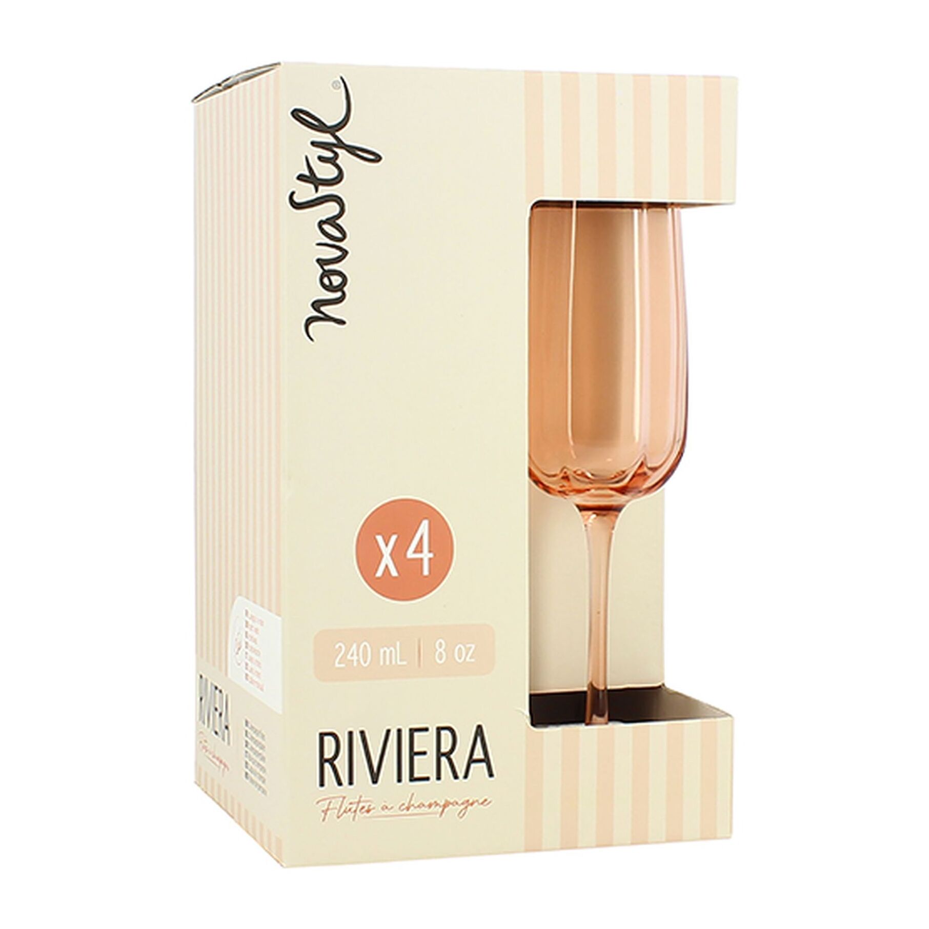 Lot de 4 flûtes en verre 24cl rose RIVIERA