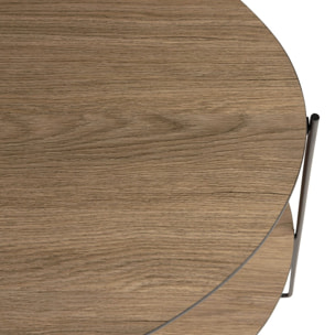 JULIA - Table d'appoint 2 plateaux ovoïdes couleur mocha pieds métal