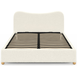 Lit coffre Samy 140x190cm bouclette blanche