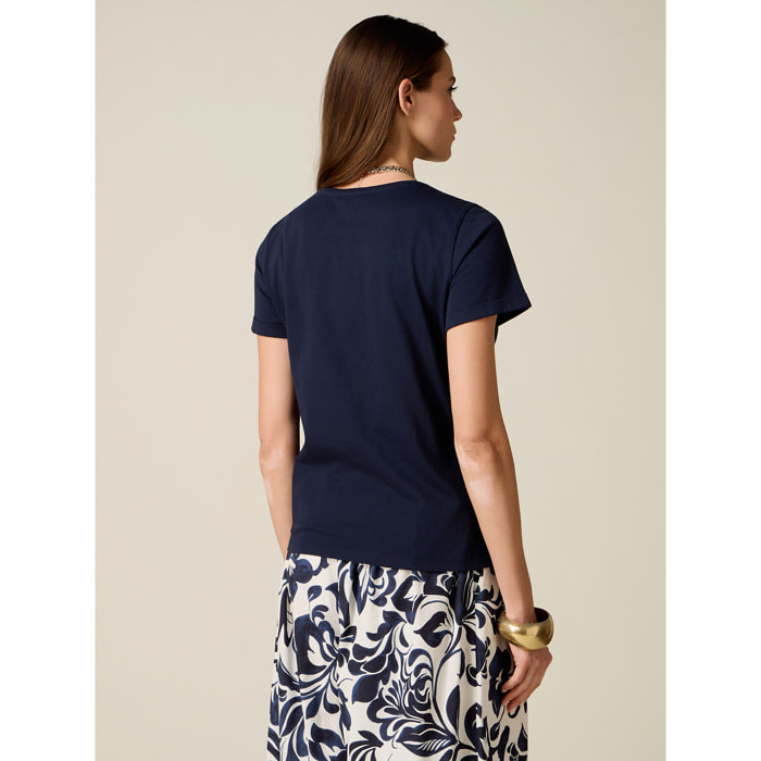 Oltre - T-shirt con applicazione lettering - Blu