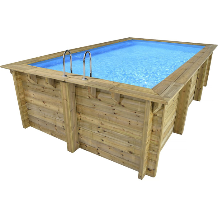 Piscine bois rectangle " Aruba "- 5.00 x 3.00 x 1.24 m + Mini pompe à chaleur 3.5kW - Métal - Gris