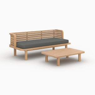 Salon de jardin 2 places en teck et tissu gris, canapé - Kilda