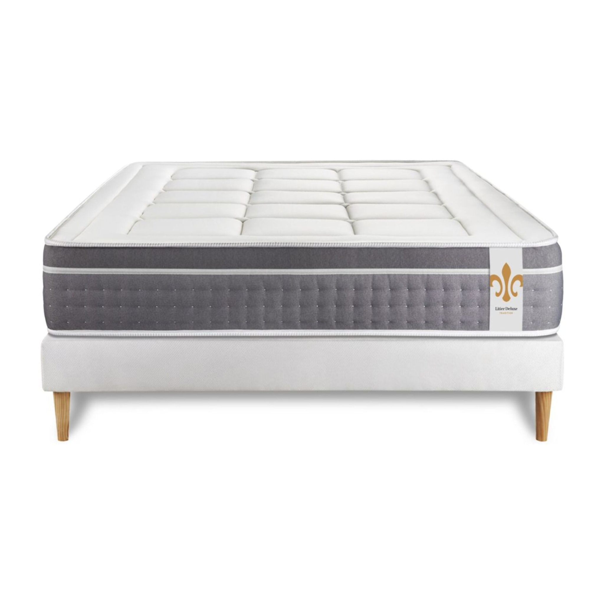 Ensemble Matelas Trente - 30cm - Ressorts ensachés et mémoire de forme - Confort hôtelier - Sommier kit Blanc
