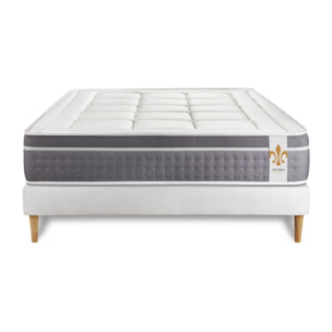Ensemble Matelas Trente - 30cm - Ressorts ensachés et mémoire de forme - Confort hôtelier - Sommier kit Blanc