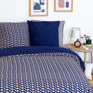 Parure housse de couette en microfibre motif géométrique -bleu
