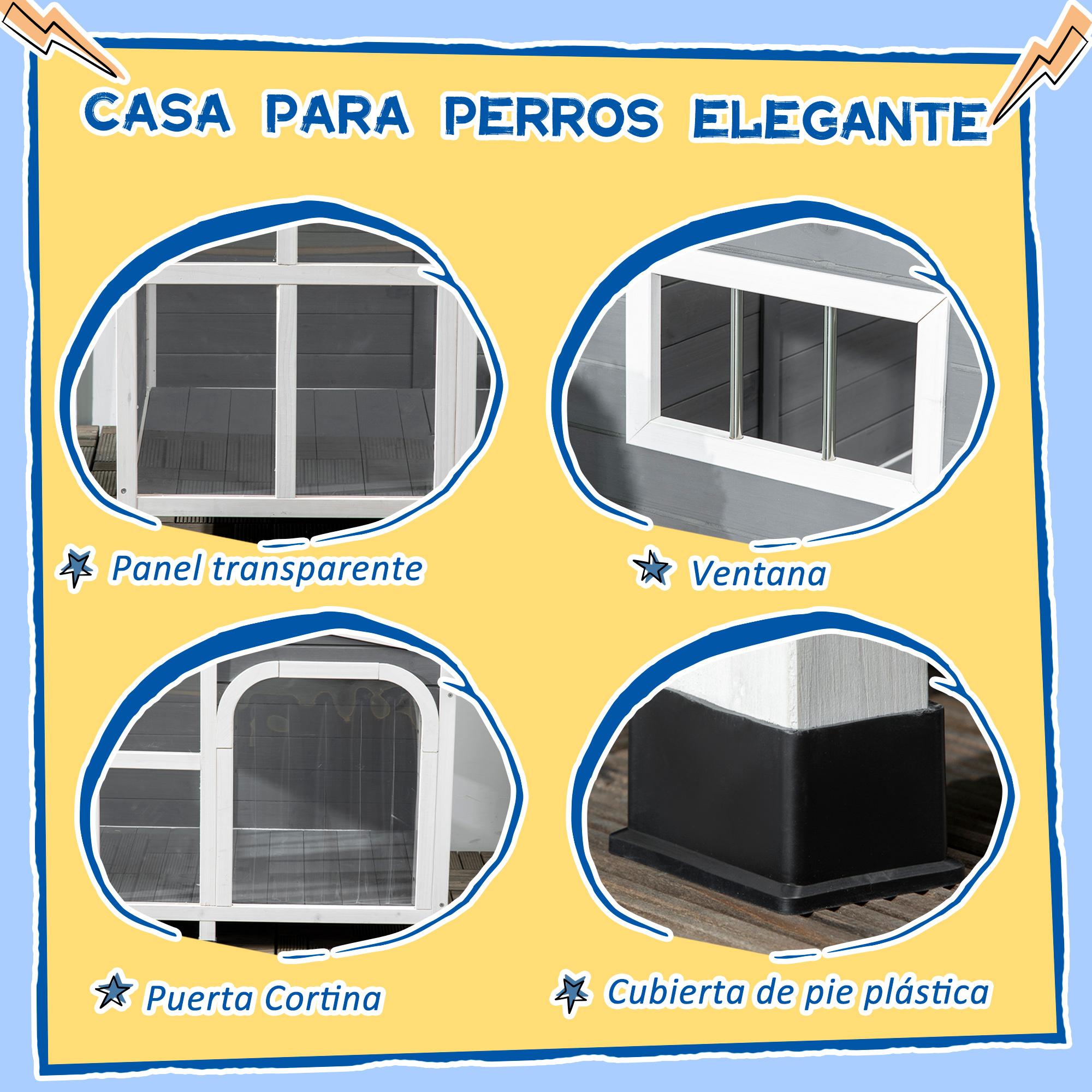 Caseta de Madera para Perros 101x66,5x70,5 cm Casita para Mascotas con Techo Abatible Frontal de Acrílico Puerta con Cortina y Fondo Extraíble Gris Oscuro