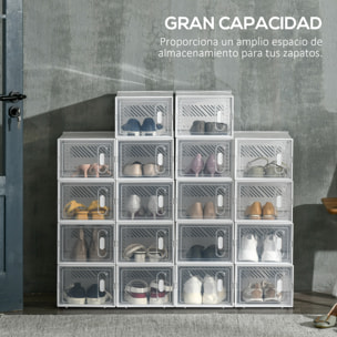 HOMCOM Armario Modular de Plástico Cajas de Zapatos Talla de 43 con 18 Cubos Puertas Magnéticas Muble Organizador para Entrada Pasillo Dormitorio 25x35x19 cm Transparente