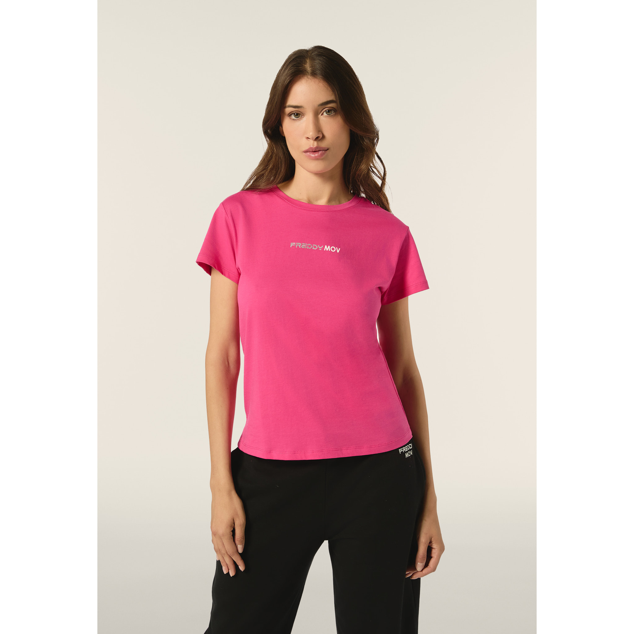 T-shirt donna girocollo in jersey con piccola stampa