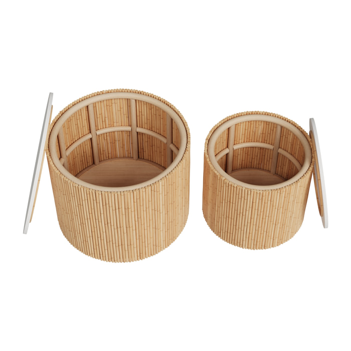 Tables basses rondes en rotin et plateau blanc (lot de 2) - Owan