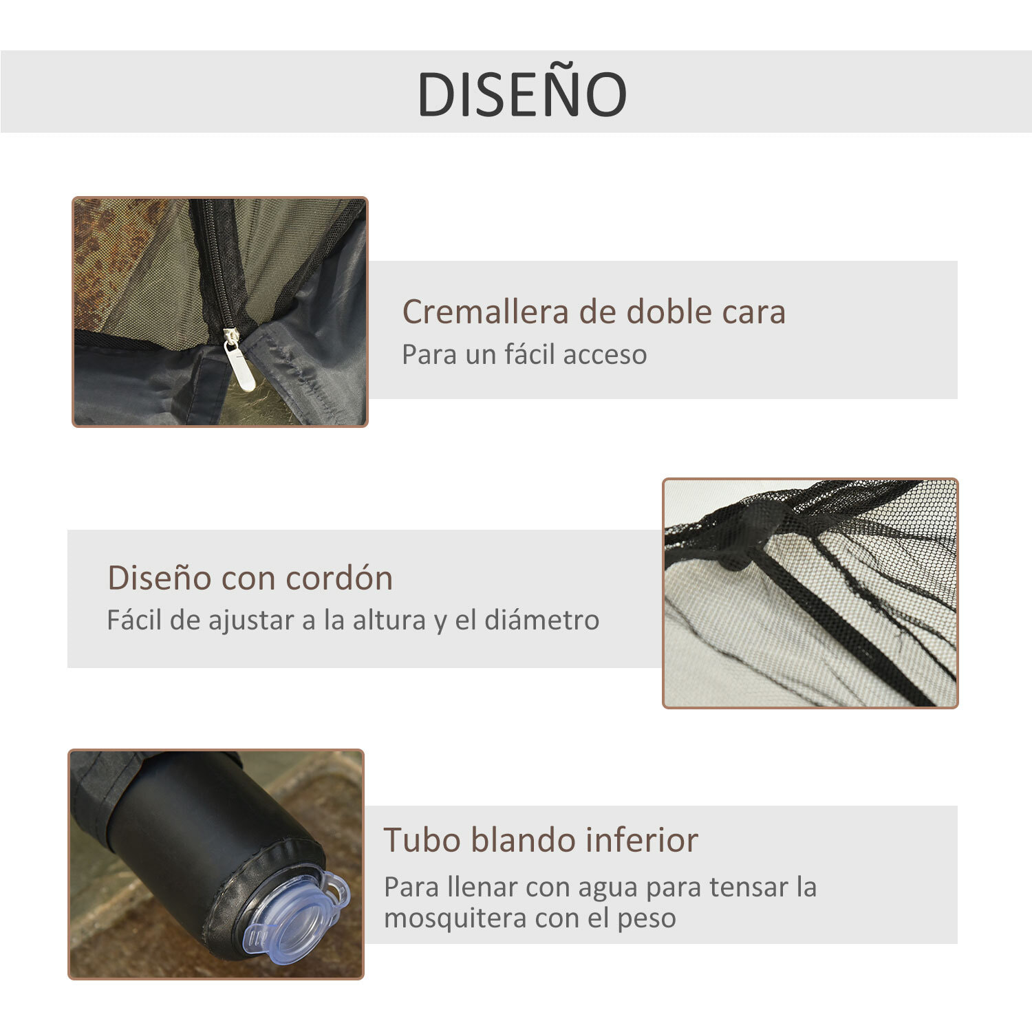 Mosquitera para Sombrillas de Jardín Ø3 m Cubierta de Red de Parasol con Cremallera y Tubo Rellenable de Agua para Terraza Balcón Exterior Negro